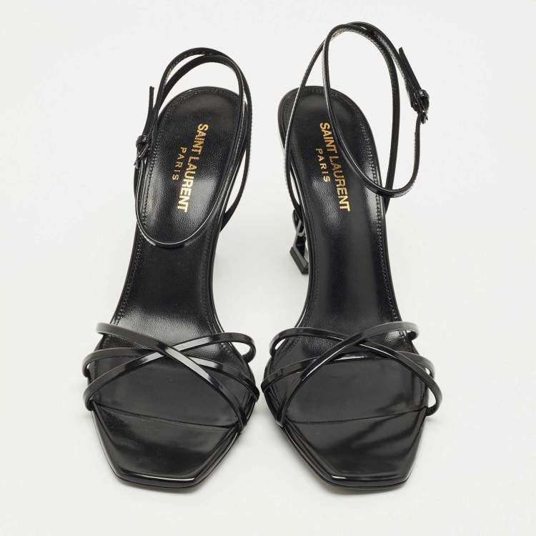 Pre Owned Saint Laurent Black Leather Opyum Ankle Strap Sandals Size 39