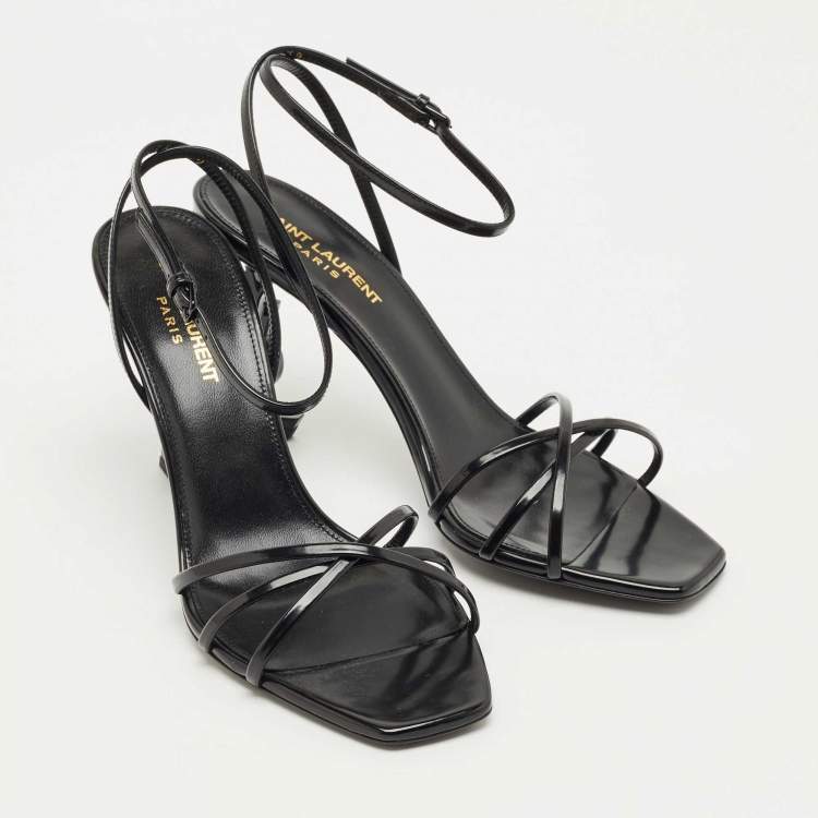 Pre Owned Saint Laurent Black Leather Opyum Ankle Strap Sandals Size 39