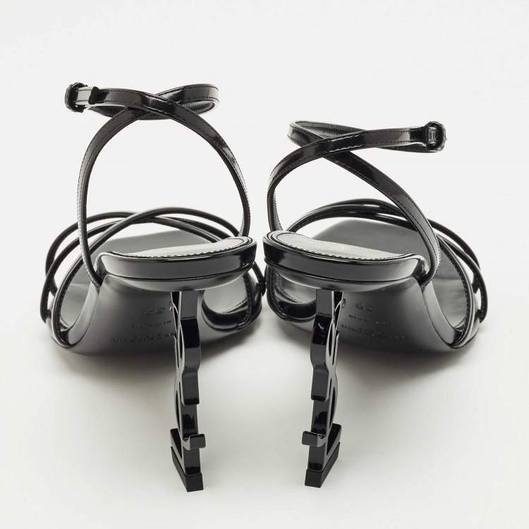 Pre Owned Saint Laurent Black Leather Opyum Ankle Strap Sandals Size 39
