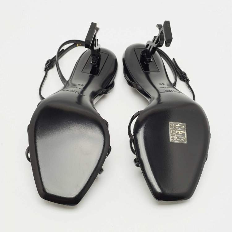 Pre Owned Saint Laurent Black Leather Opyum Ankle Strap Sandals Size 39