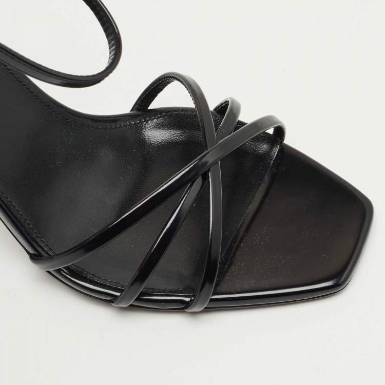 Pre Owned Saint Laurent Black Leather Opyum Ankle Strap Sandals Size 39