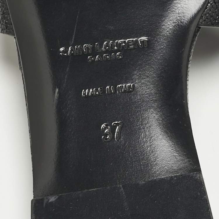 Pre Owned Saint Laurent Black Leather Tribute Flat Slide Size 37