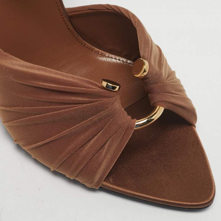 Pre Owned Saint Laurent Brown Satin and Stretch Fabric Lola Ankle Strap Sandals Size 39