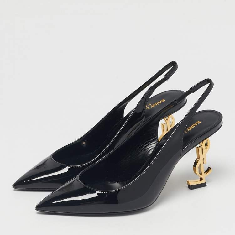 Pre Owned Saint Laurent Black Patent Leather Opyum Slingback Pumps Size 36