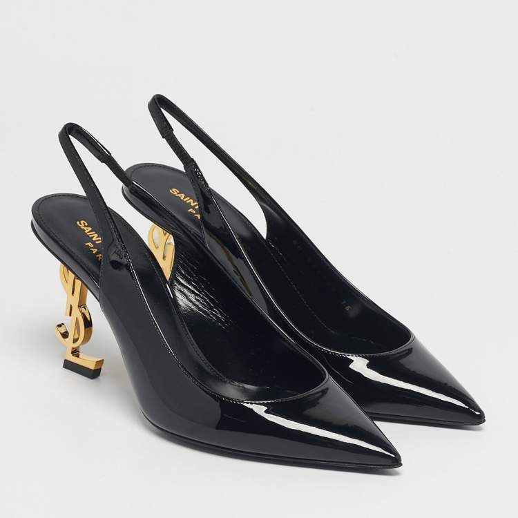 Pre Owned Saint Laurent Black Patent Leather Opyum Slingback Pumps Size 36