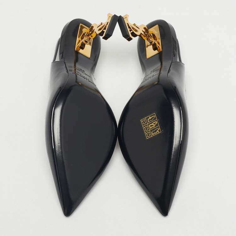 Pre Owned Saint Laurent Black Patent Leather Opyum Slingback Pumps Size 36