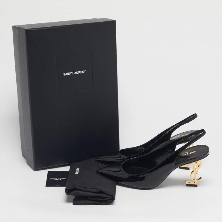 Pre Owned Saint Laurent Black Patent Leather Opyum Slingback Pumps Size 36