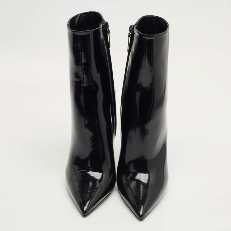 Pre Owned Saint Laurent Black Patent Leather Opyum Pointed Toe Ankle Boots Size 39