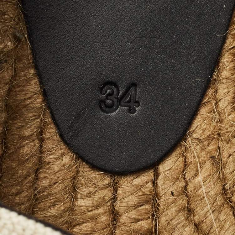 Pre Owned Saint Laurent Cream Canvas Logo Embroidered Slip On Espadrille Flats Size 34