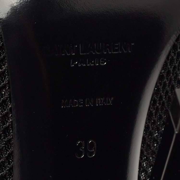 Pre Owned Saint Laurent Black Leather and Mesh Oxalis Ankle Boots Size 39