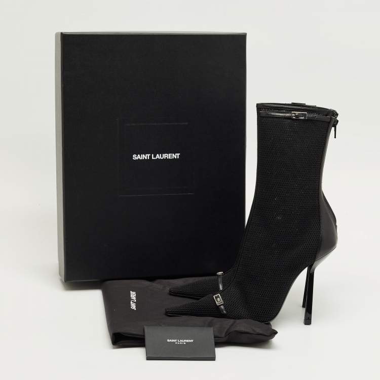 Pre Owned Saint Laurent Black Leather and Mesh Oxalis Ankle Boots Size 39