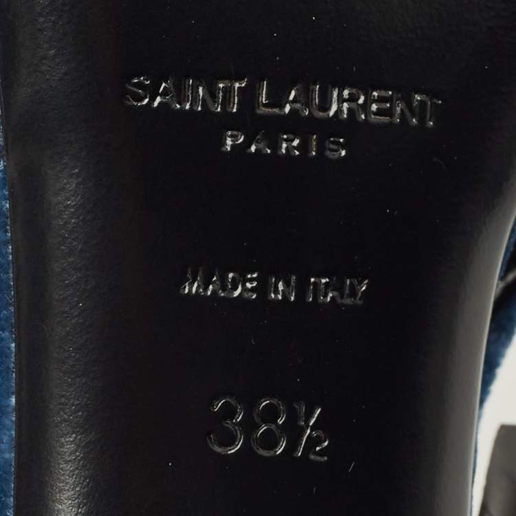 Pre Owned Saint Laurent Size 38.5 Navy Blue Velvet Slingback Pumps
