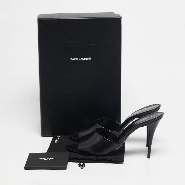Pre Owned Saint Laurent LA 16 Size 41 Black Leather Slide Sandals