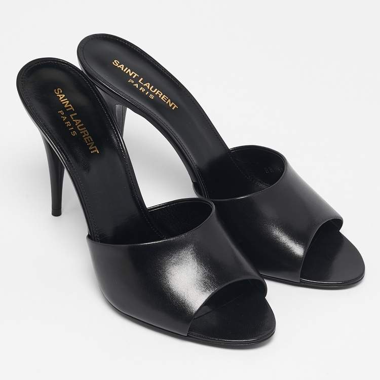 Pre Owned Saint Laurent LA 16 Size 41 Black Leather Slide Sandals