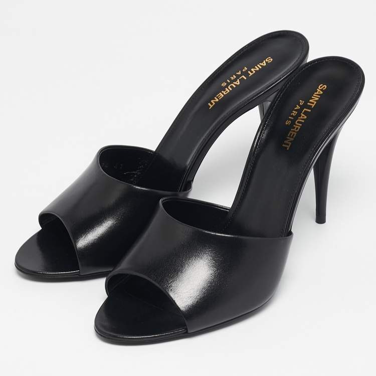Pre Owned Saint Laurent LA 16 Size 41 Black Leather Slide Sandals