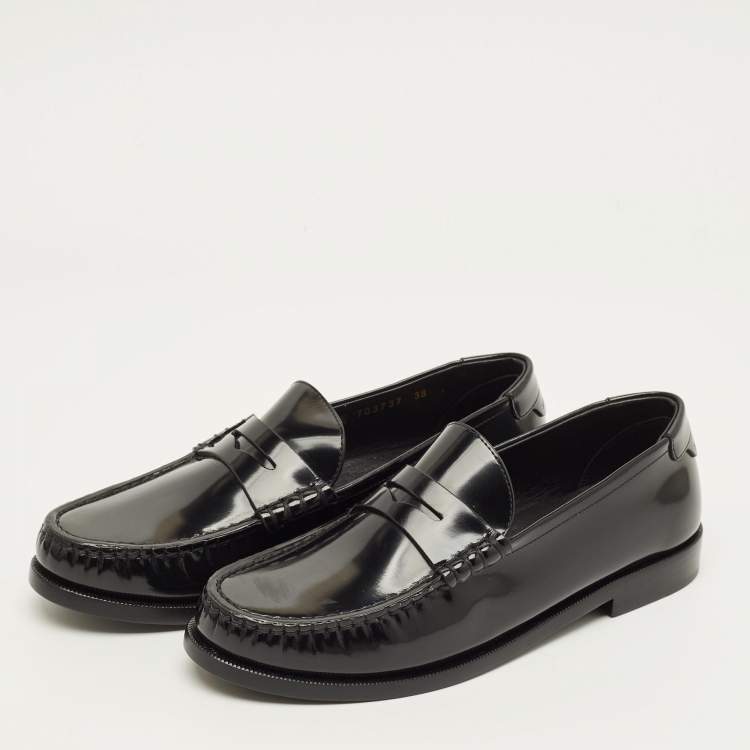 Pre Owned Saint Laurent Le Loafer Size 38 Black Patent Leather Loafers