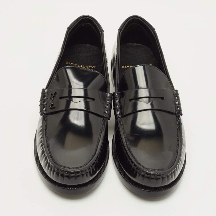 Pre Owned Saint Laurent Le Loafer Size 38 Black Patent Leather Loafers