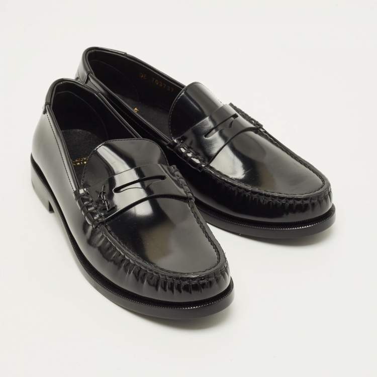 Pre Owned Saint Laurent Le Loafer Size 38 Black Patent Leather Loafers
