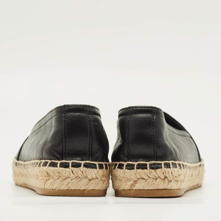 Pre Owned Saint Laurent Cassandre Size 36.5 Black Leather Espadrille Flats