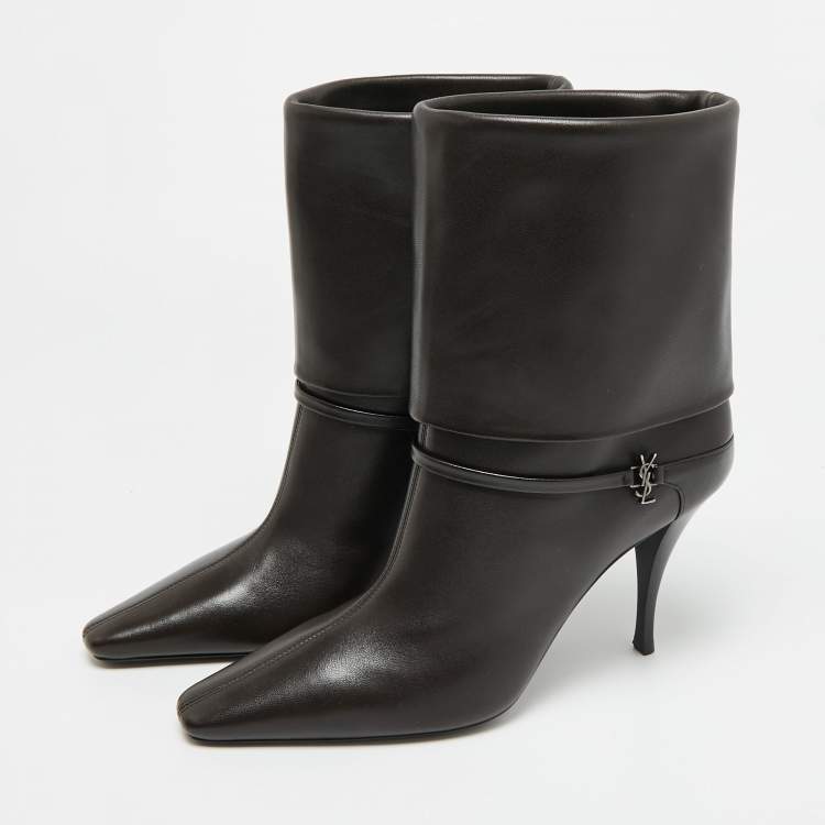 Pre Owned Saint Laurent Ricky Size 39 Dark Brown Leather Ankle Boots