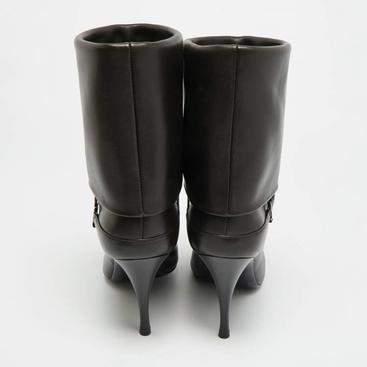 Pre Owned Saint Laurent Ricky Size 39 Dark Brown Leather Ankle Boots