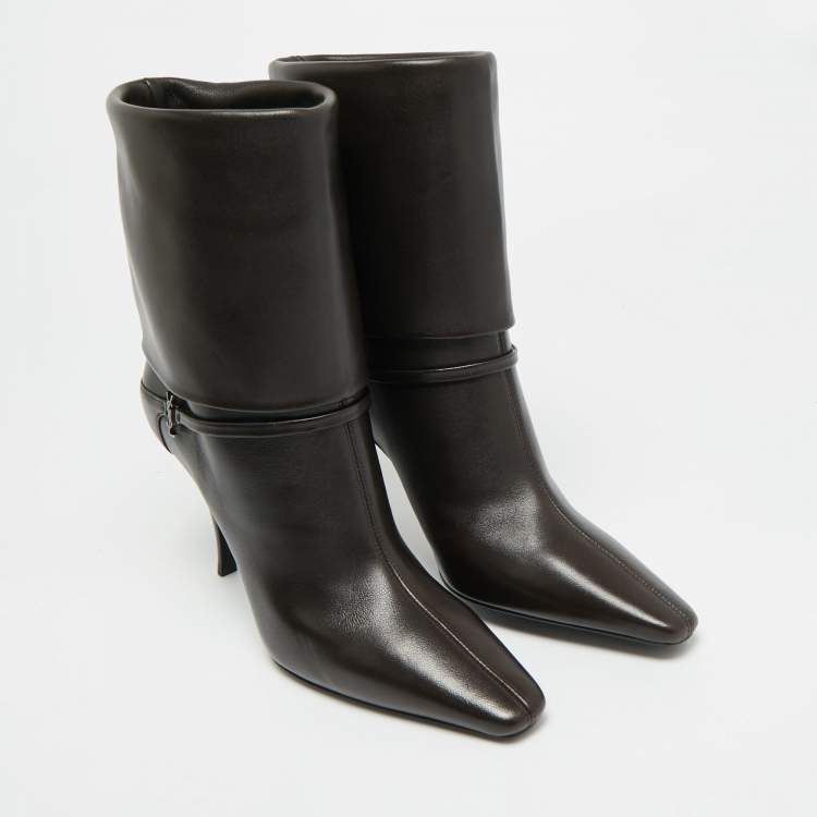 Pre Owned Saint Laurent Ricky Size 39 Dark Brown Leather Ankle Boots