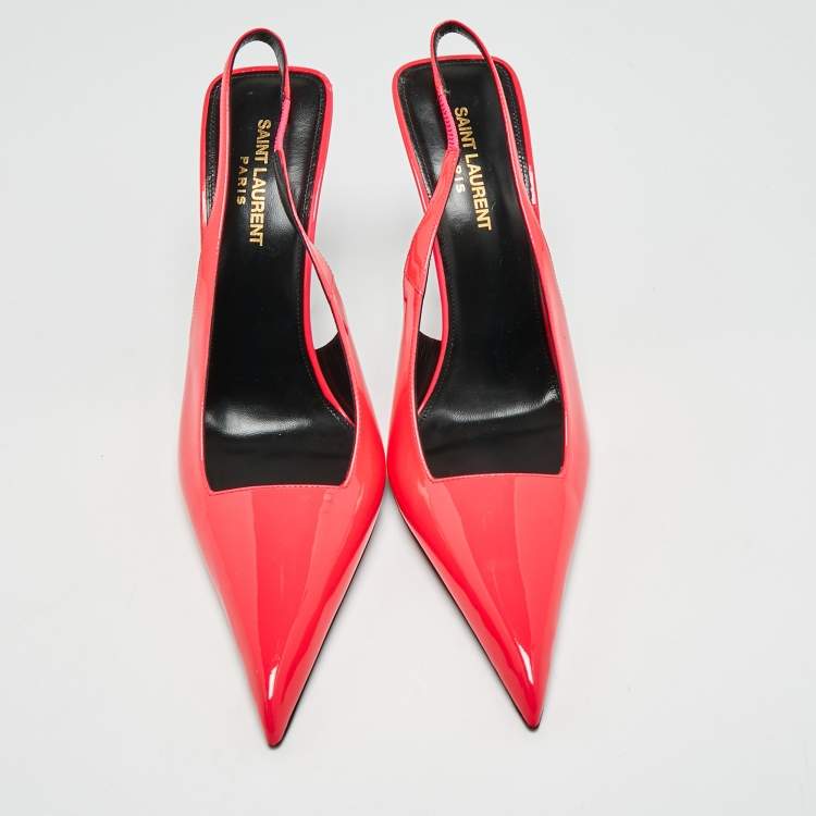 Pre Owned Saint Laurent Kiss Size 40 Neon Pink Patent Leather Slingback Pumps