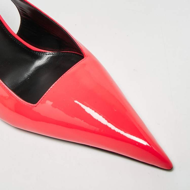 Pre Owned Saint Laurent Kiss Size 40 Neon Pink Patent Leather Slingback Pumps