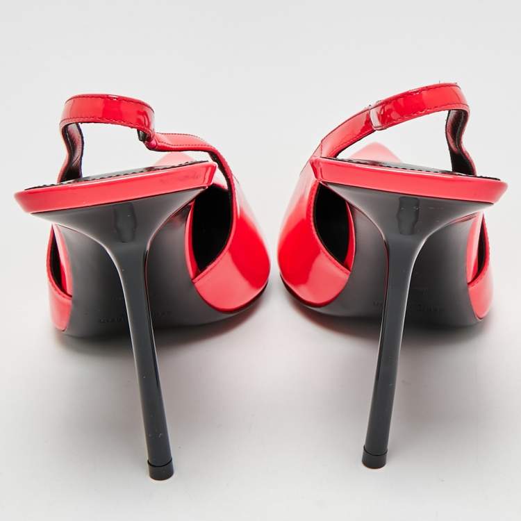 Pre Owned Saint Laurent Kiss Size 40 Neon Pink Patent Leather Slingback Pumps