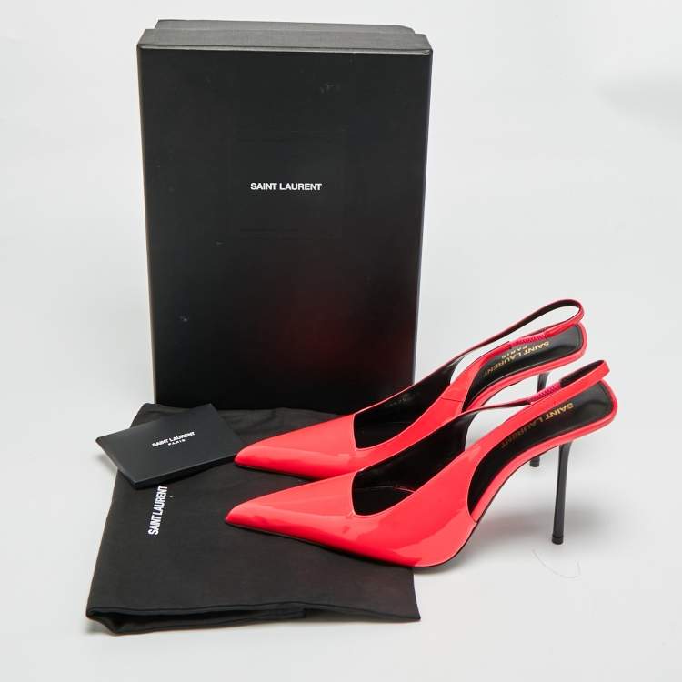 Pre Owned Saint Laurent Kiss Size 40 Neon Pink Patent Leather Slingback Pumps