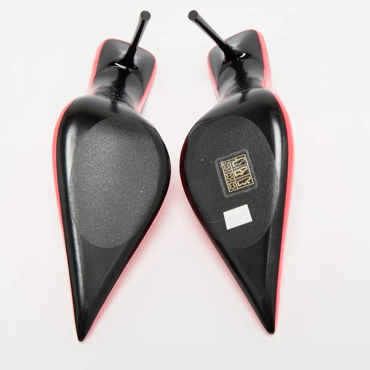 Pre Owned Saint Laurent Kiss Size 40 Neon Pink Patent Leather Slingback Pumps