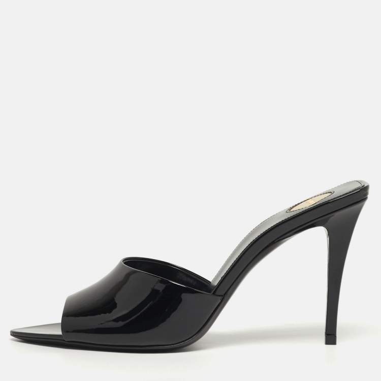 Pre Owned Saint Laurent Romy Size 39 Black Patent Leather Mules