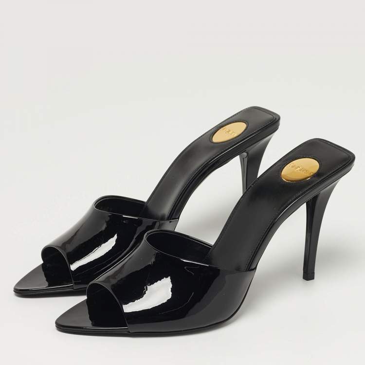 Pre Owned Saint Laurent Romy Size 39 Black Patent Leather Mules
