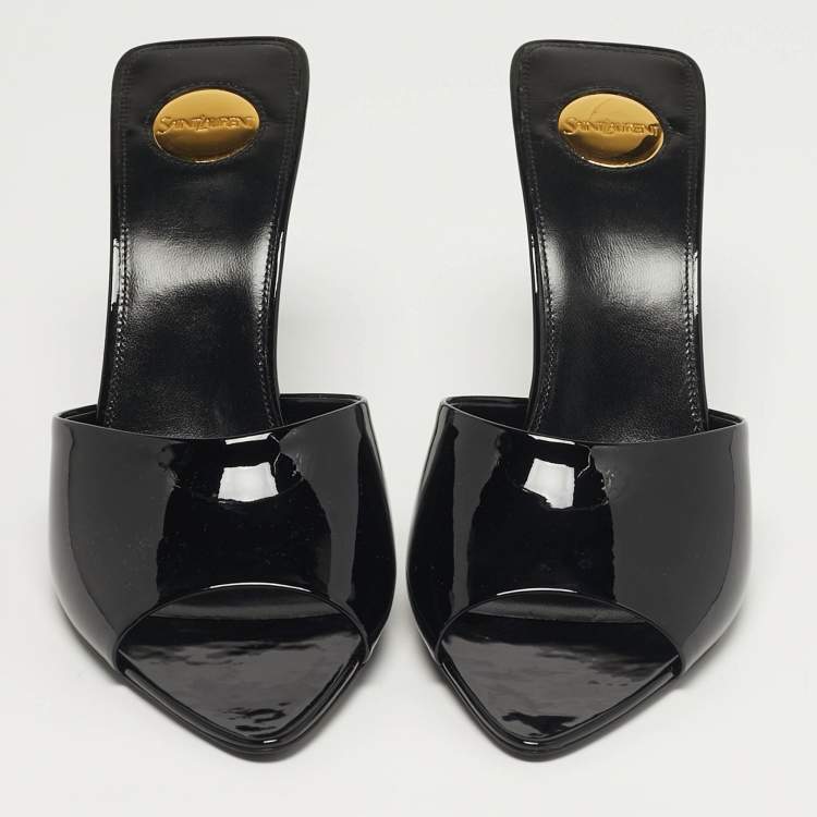 Pre Owned Saint Laurent Romy Size 39 Black Patent Leather Mules