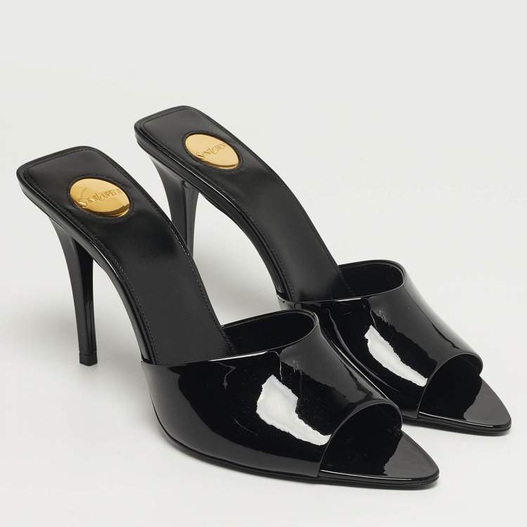 Pre Owned Saint Laurent Romy Size 39 Black Patent Leather Mules