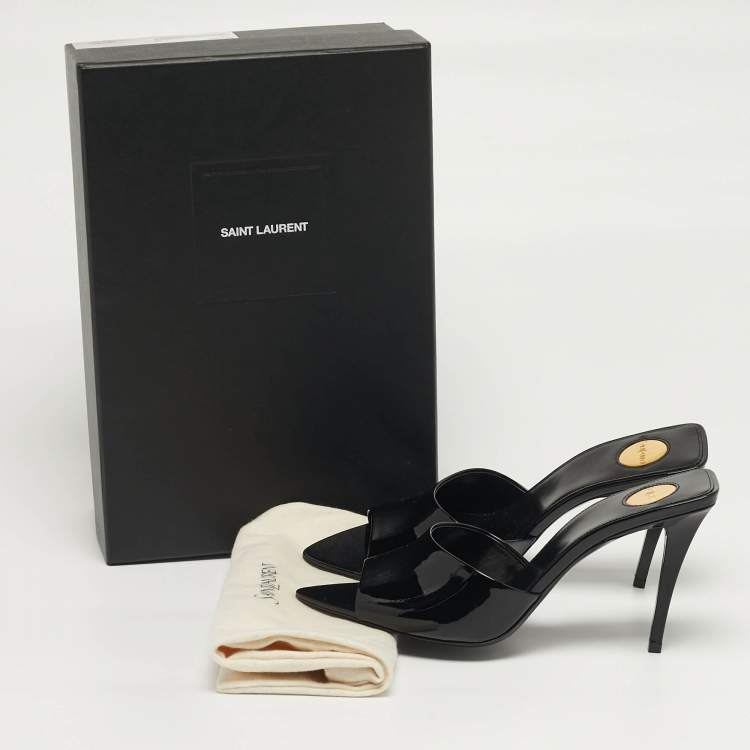 Pre Owned Saint Laurent Romy Size 39 Black Patent Leather Mules