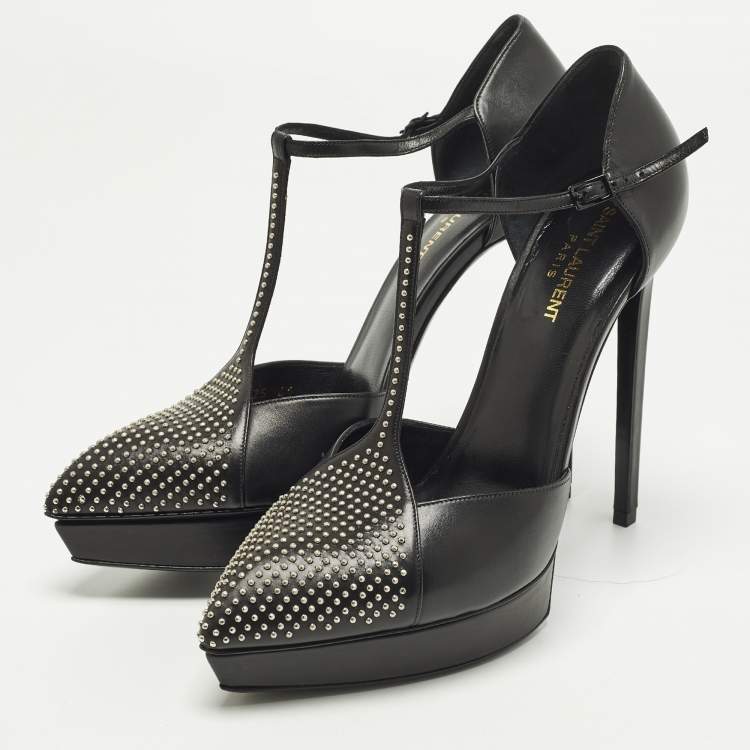 Pre Owned Saint Laurent Janis Size 41 Black Leather Mary Jane Pumps