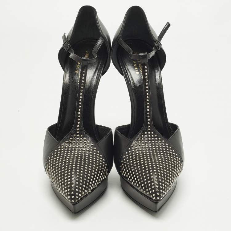 Pre Owned Saint Laurent Janis Size 41 Black Leather Mary Jane Pumps