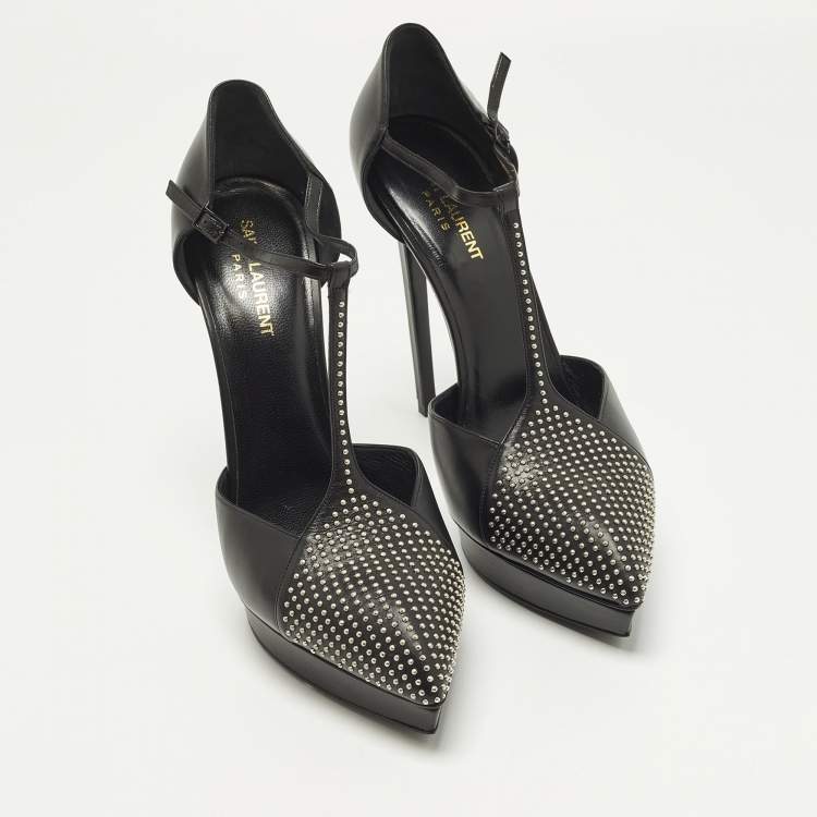 Pre Owned Saint Laurent Janis Size 41 Black Leather Mary Jane Pumps
