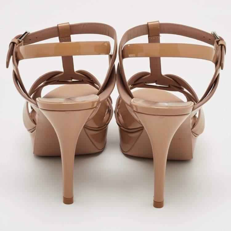 Pre Owned Saint Laurent Tribute Size 39 Beige Patent Leather Platform Sandals