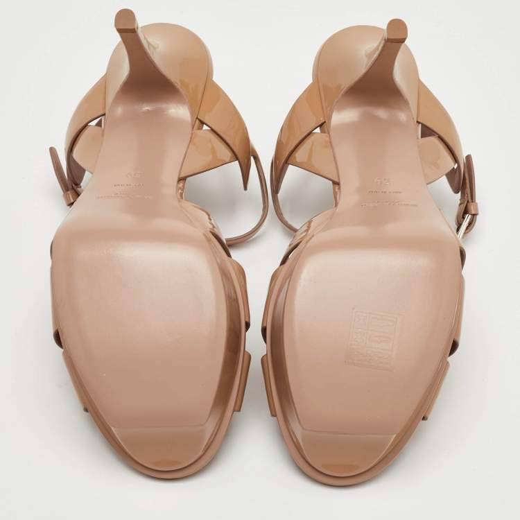 Pre Owned Saint Laurent Tribute Size 39 Beige Patent Leather Platform Sandals