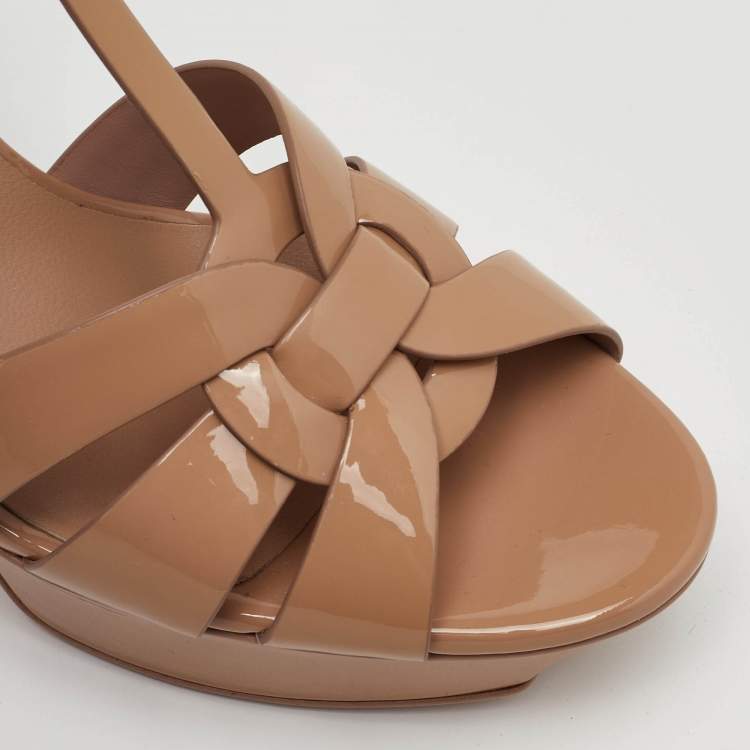 Pre Owned Saint Laurent Tribute Size 39 Beige Patent Leather Platform Sandals