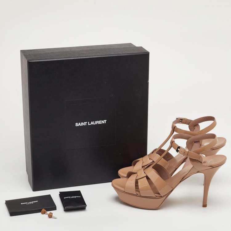 Pre Owned Saint Laurent Tribute Size 39 Beige Patent Leather Platform Sandals