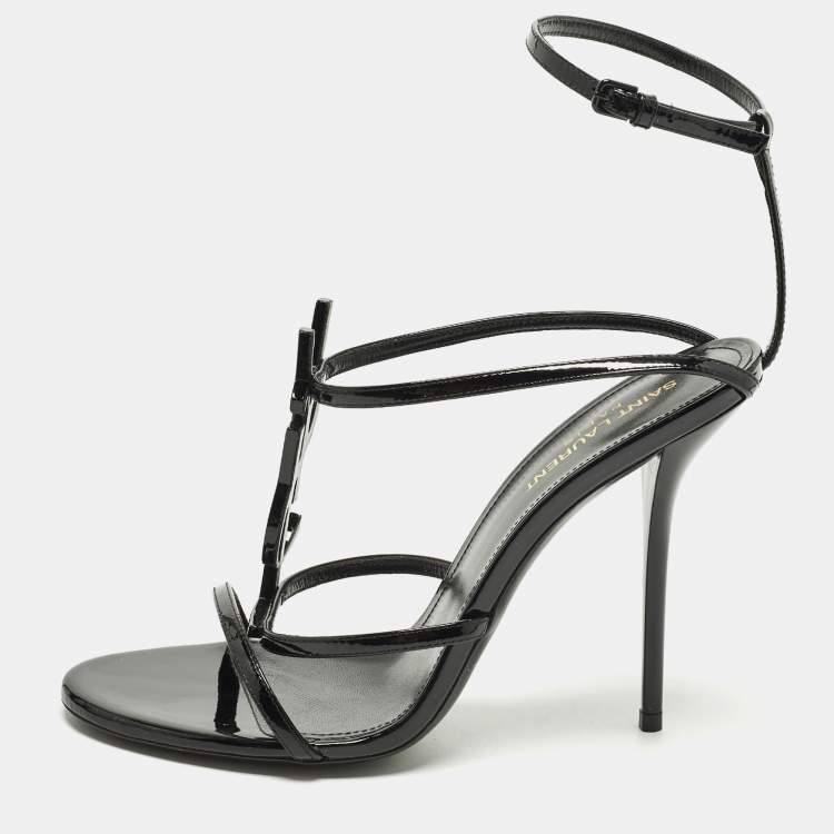 Pre Owned Saint Laurent Cassandra Size 39 Black Leather Ankle Strap Sandals