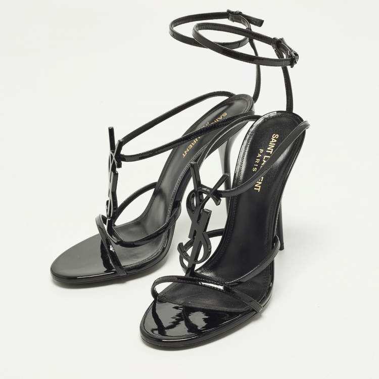 Pre Owned Saint Laurent Cassandra Size 39 Black Leather Ankle Strap Sandals
