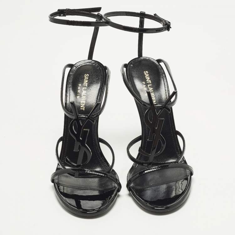Pre Owned Saint Laurent Cassandra Size 39 Black Leather Ankle Strap Sandals