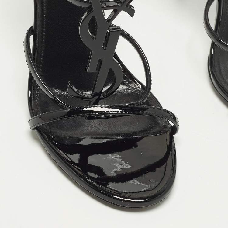 Pre Owned Saint Laurent Cassandra Size 39 Black Leather Ankle Strap Sandals