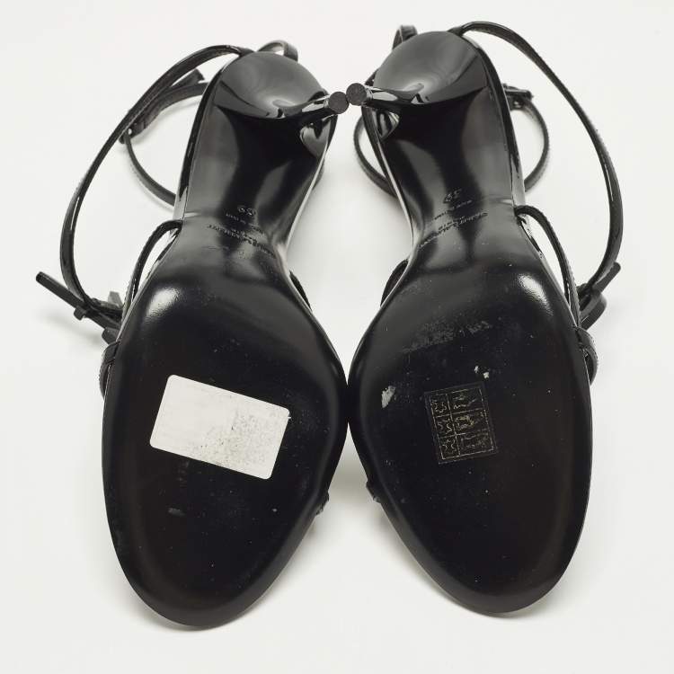 Pre Owned Saint Laurent Cassandra Size 39 Black Leather Ankle Strap Sandals