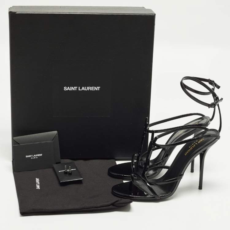 Pre Owned Saint Laurent Cassandra Size 39 Black Leather Ankle Strap Sandals