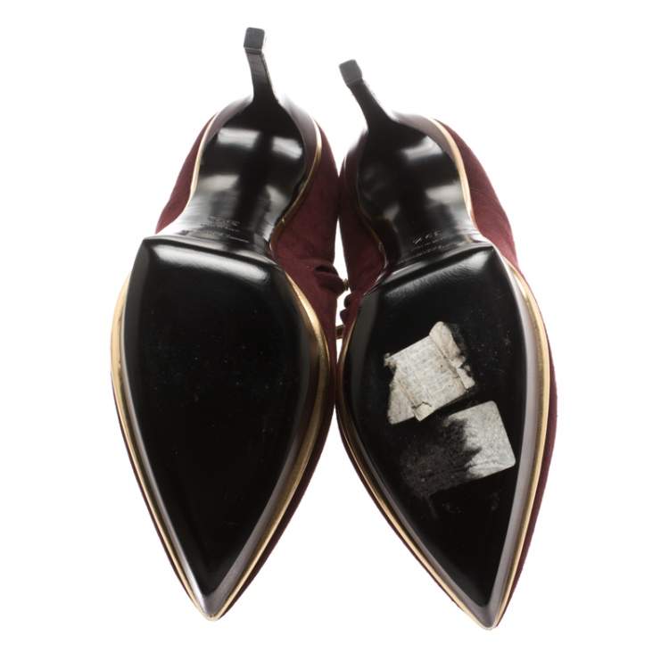 Pre Owned Saint Laurent Burgundy Suede Platform Ankle Booties Size 39.5
